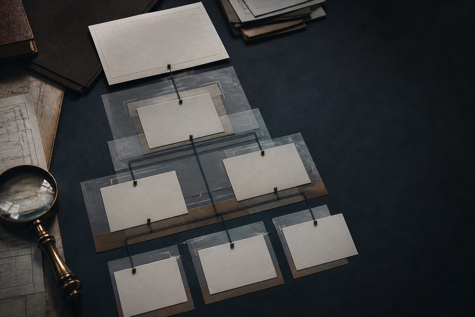Anonymous registry cards and tracing overlays used for ownership research