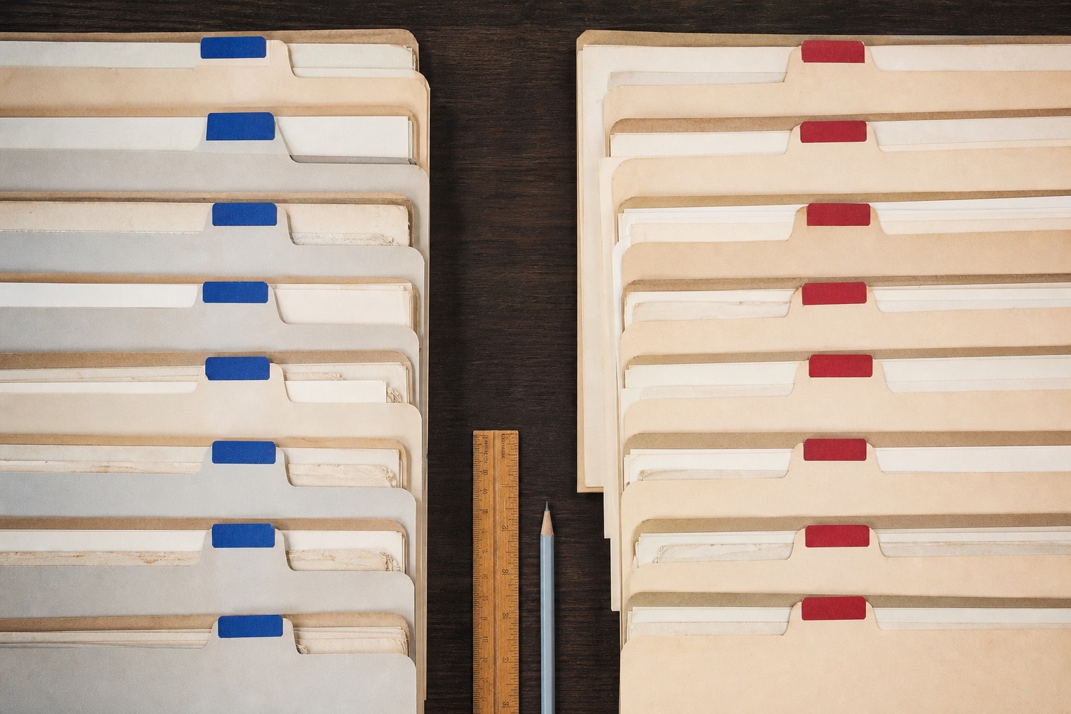 Two parallel sets of archival records prepared for comparison